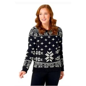 Barefoot Dreams- Fair Isle Sweater- Black and white pullover- size Medium